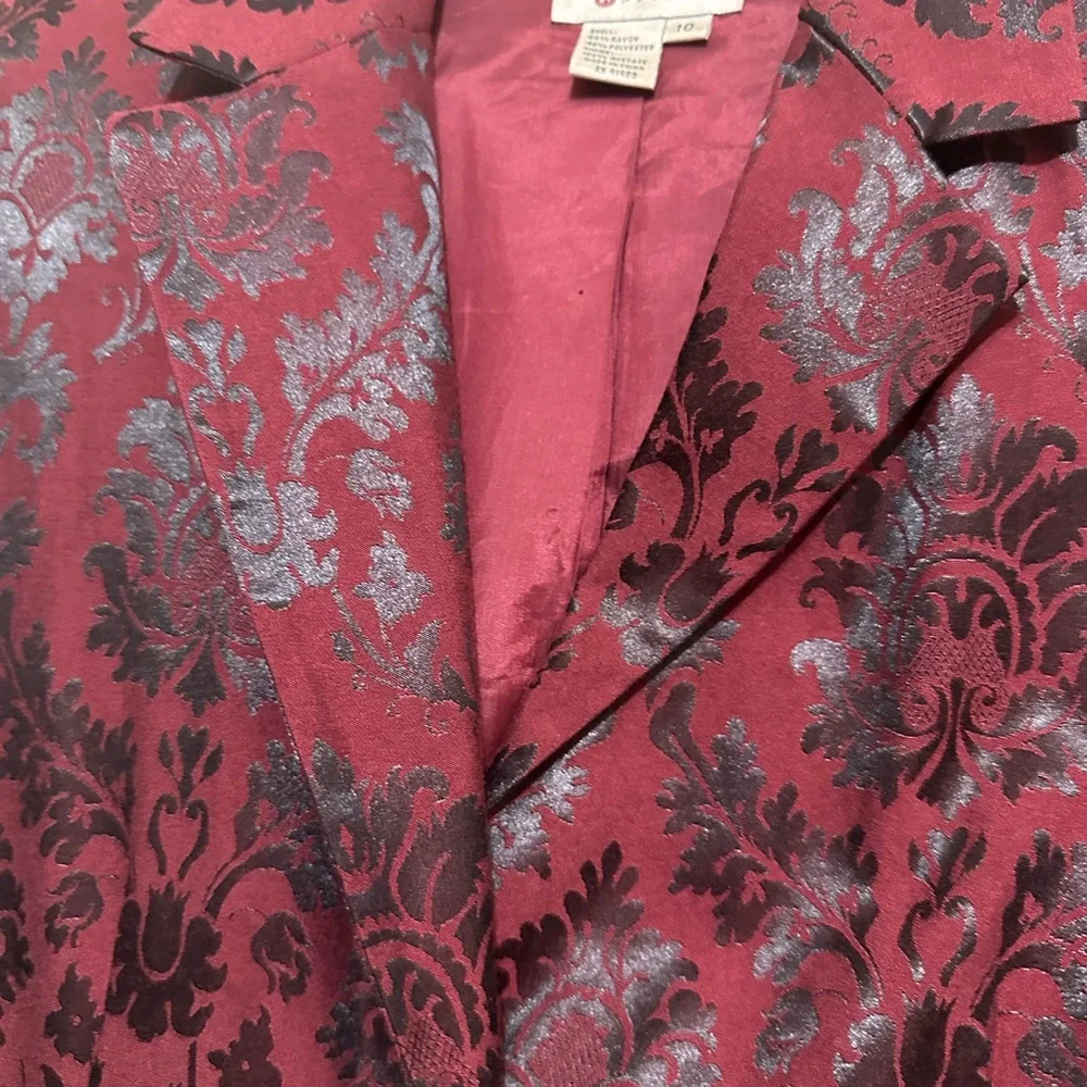 Vintage Reflections by Spiegel Baroque Print Maroon/Black Pantsuit Size 10 - Picture 9 of 13